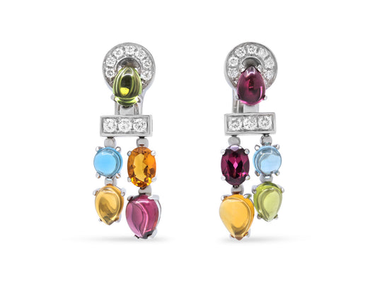 Bulgari 'Allegra' Diamond and Multicolor Gemstone Earrings in 18K White Gold