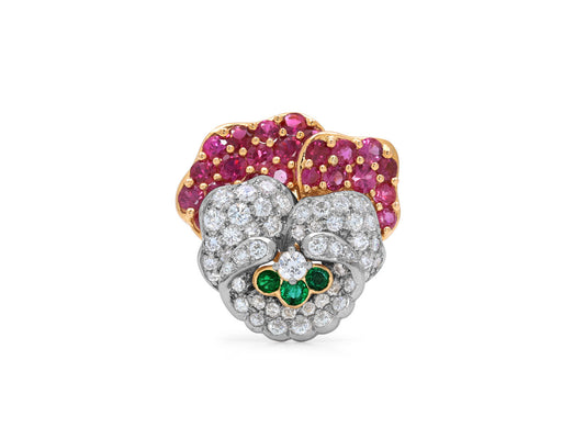 Tiffany & Co. Pansy Brooch Ruby, with Ruby, Diamond and Emeralds, in 18K Gold and Platinum