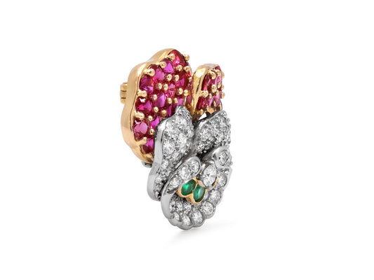 Tiffany & Co. Pansy Brooch Ruby, with Ruby, Diamond and Emeralds, in 18K Gold and Platinum