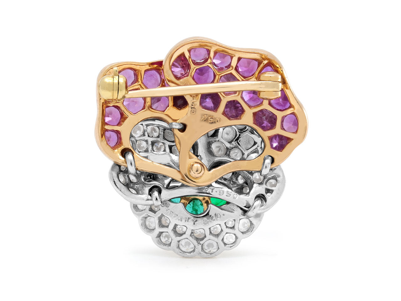 Tiffany & Co. Mid-Century Pansy Brooch Ruby, with Ruby, Diamond and Emeralds, in 18K Gold and Platinum