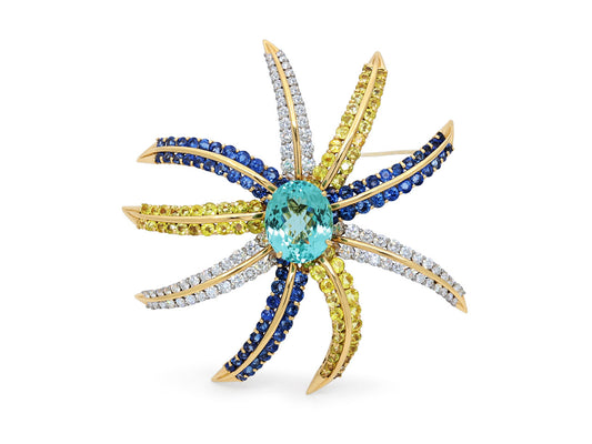 Tiffany & Co. 'Fireworks' Brooch Tourmaline, Diamond, Yellow and Blue Sapphire Brooch in 18K Gold and Platinum