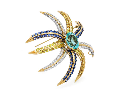 Tiffany & Co. 'Fireworks' Brooch Tourmaline, Diamond, Yellow and Blue Sapphire Brooch in 18K Gold and Platinum