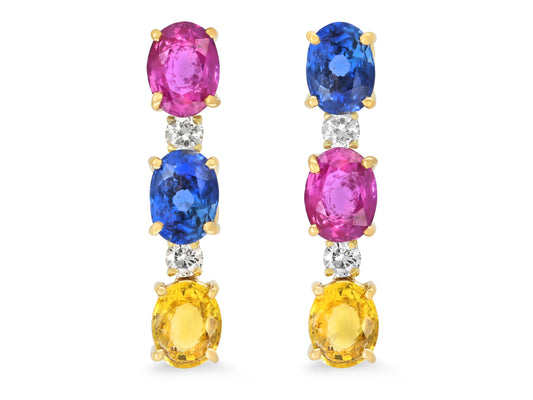 Beladora 'Reimagined' Multi-Color Sapphire Line Earrings in 18K Gold