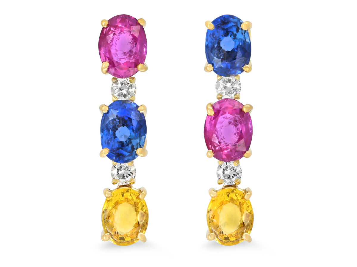 Beladora 'Reimagined' Multi-Color Sapphire Line Earrings in 18K Gold
