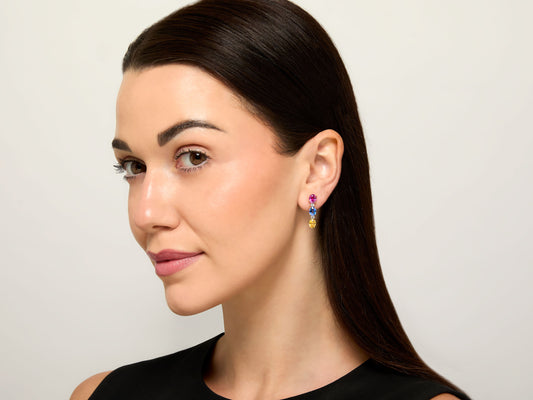 Beladora 'Reimagined' Multi-Color Sapphire Line Earrings in 18K Gold