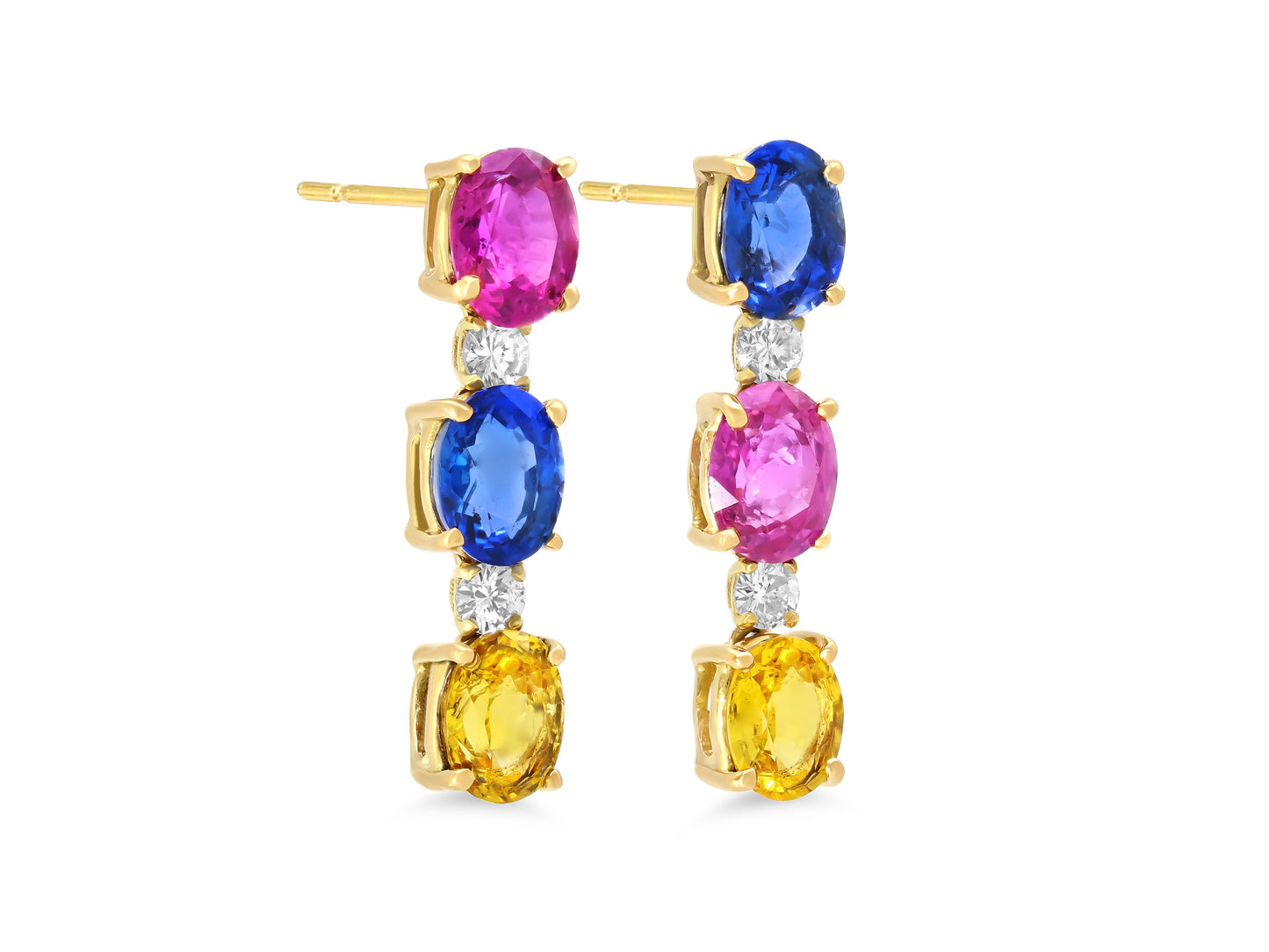 Beladora 'Reimagined' Multi-Color Sapphire Line Earrings in 18K Gold
