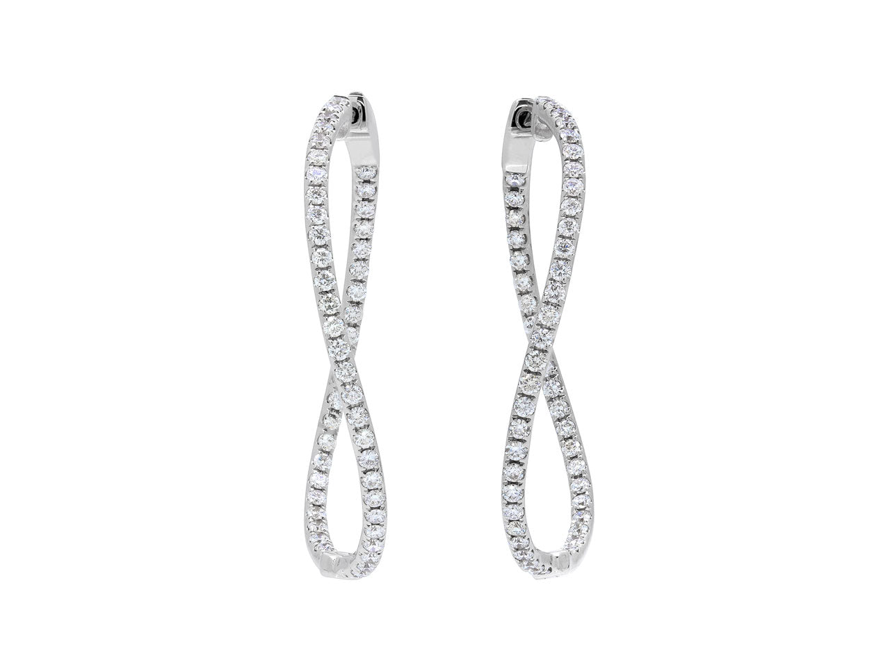 Curved Diamond Hoop Earrings in 18K White Gold