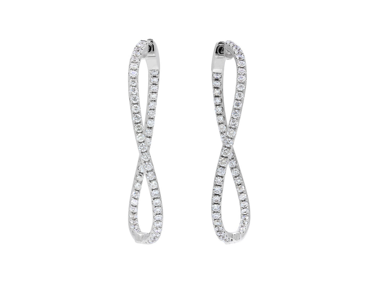 Curved Diamond Hoop Earrings in 18K White Gold