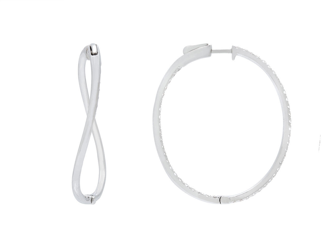 Curved Diamond Hoop Earrings in 18K White Gold
