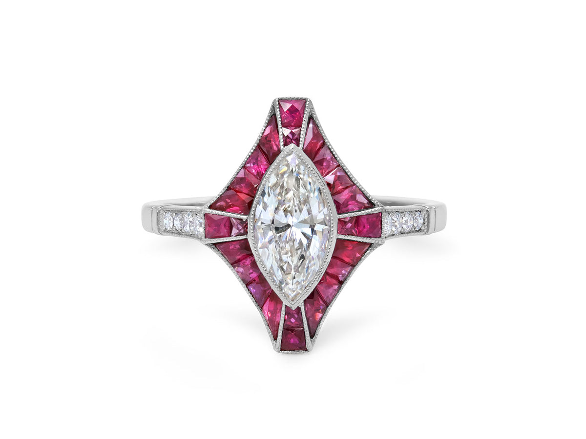Diamond and Ruby Ring in Platinum
