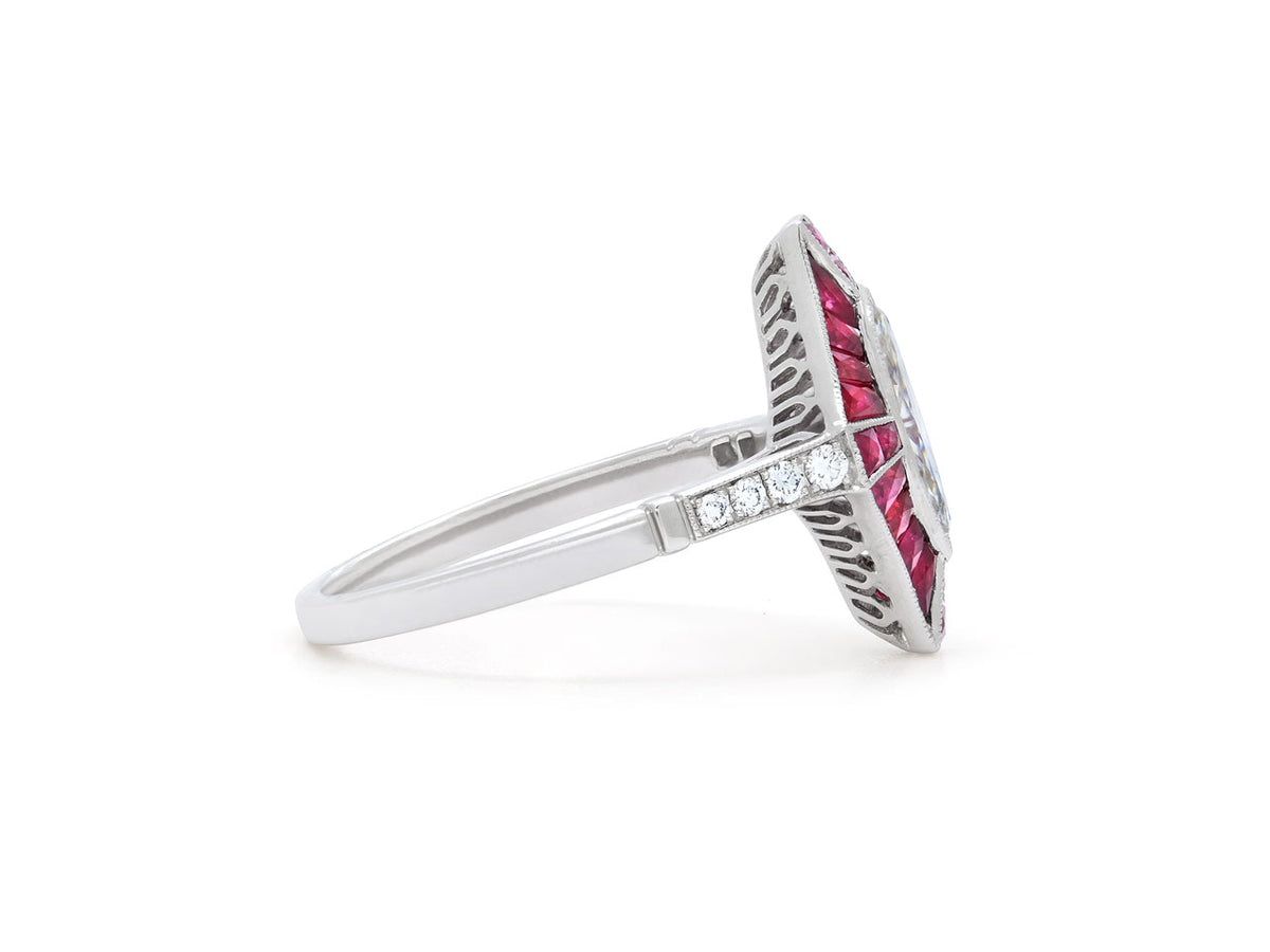 Diamond and Ruby Ring in Platinum