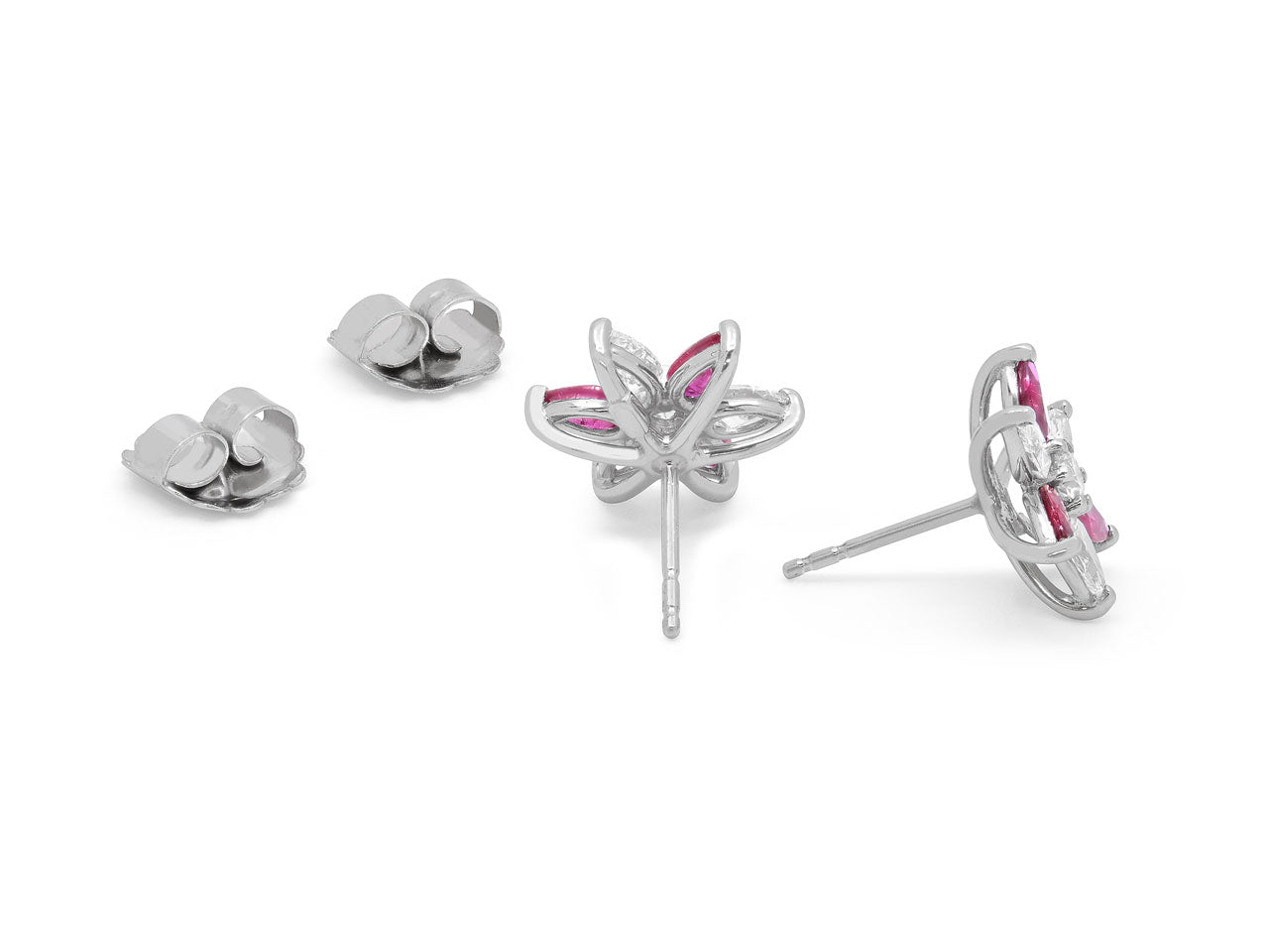 Flower Ruby and Diamond Earrings in Platinum