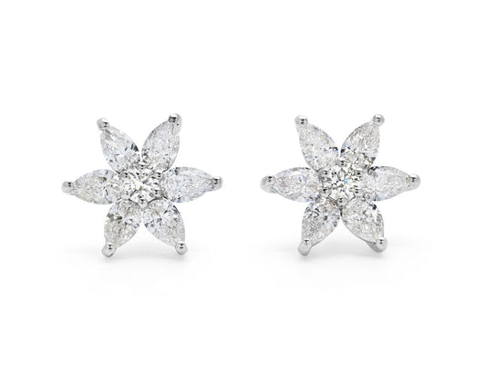 Flower Diamond Earrings in Platinum