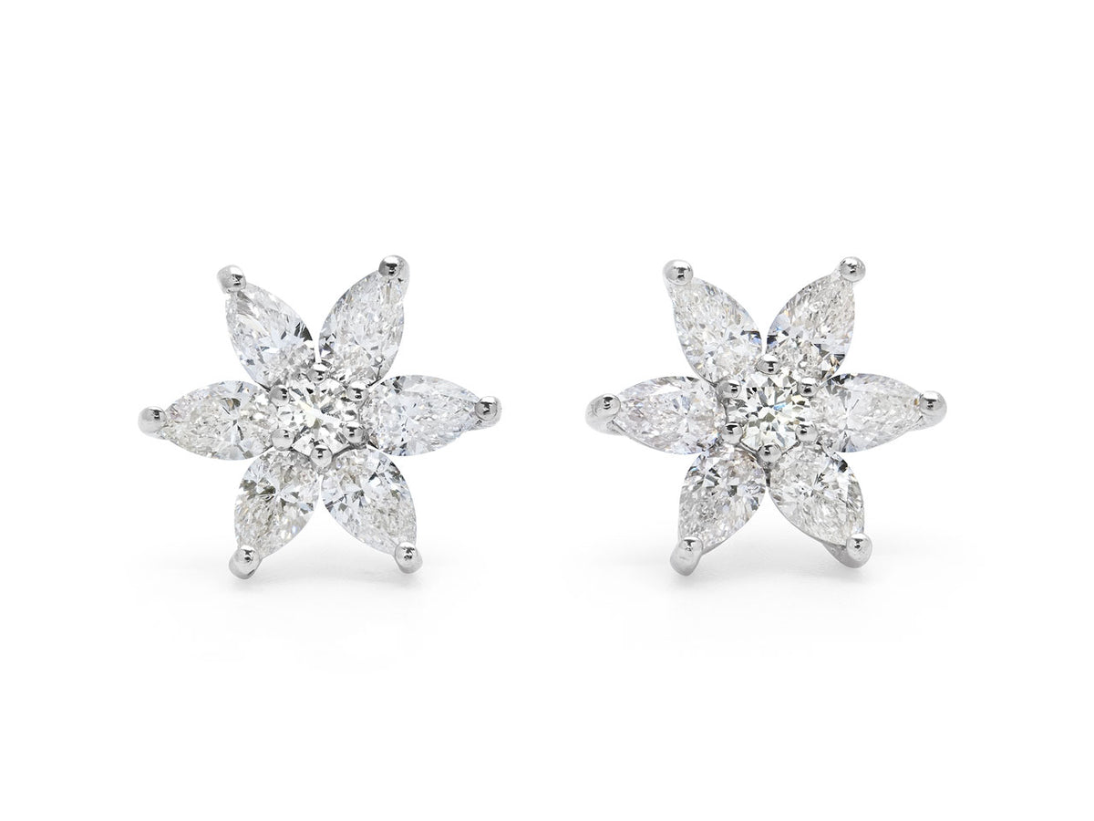 Flower Diamond Earrings in Platinum