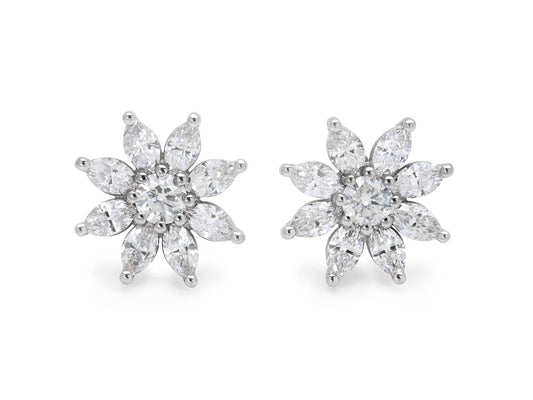 Flower Diamond Earrings in Platinum