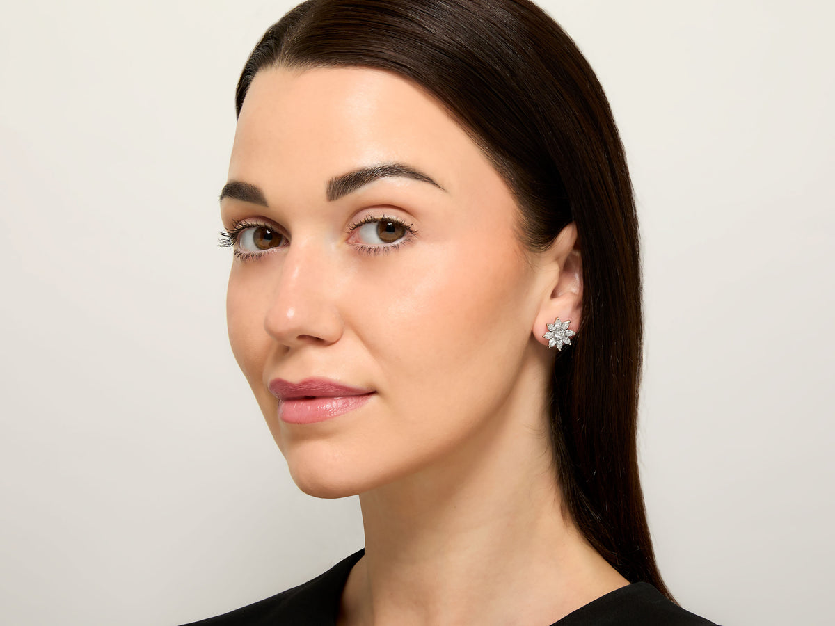 Flower Diamond Earrings in Platinum
