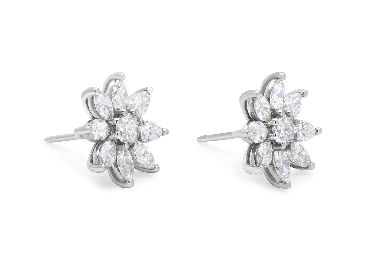 Flower Diamond Earrings in Platinum
