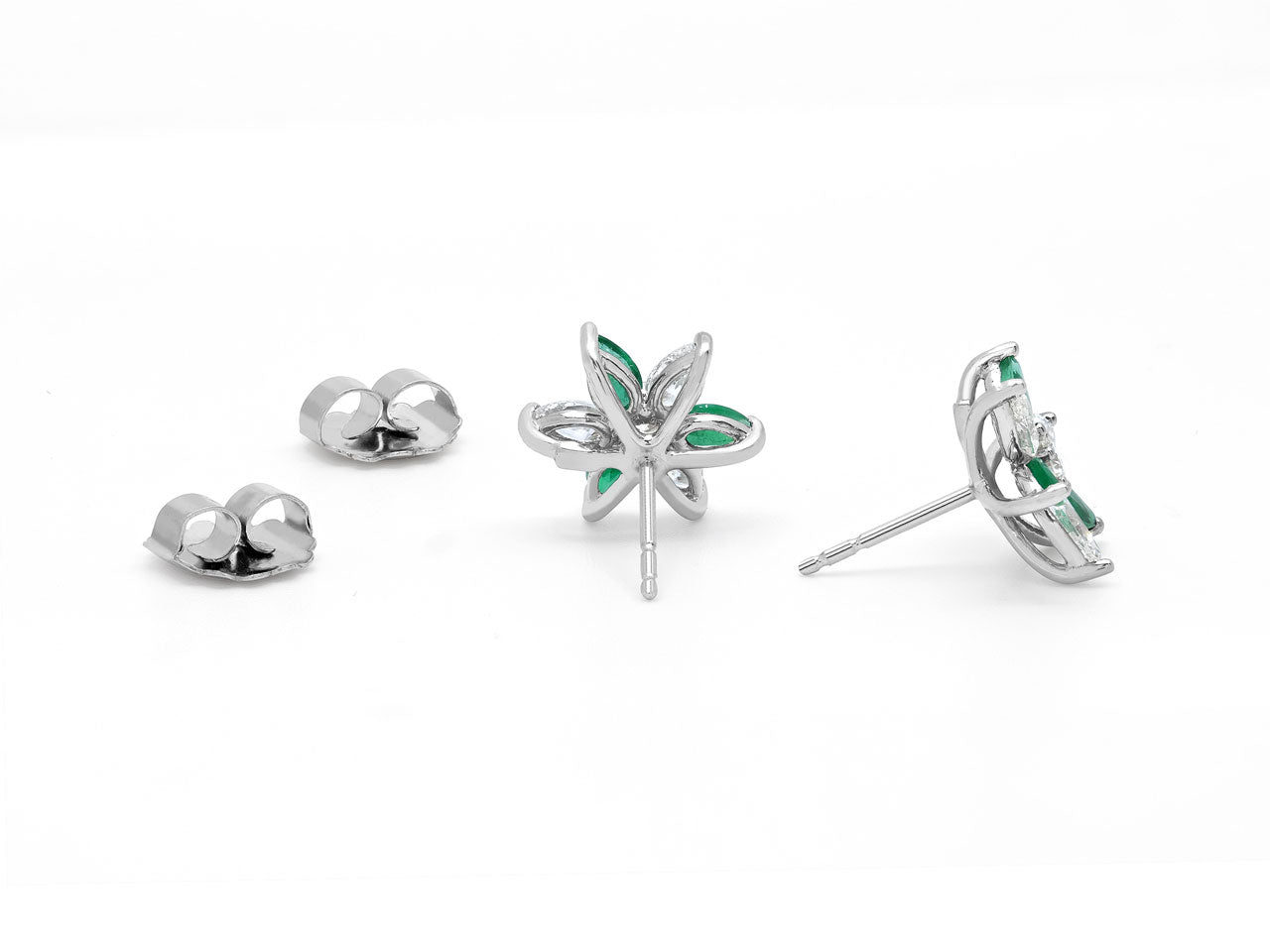 Flower Emerald and Diamond Earrings in Platinum