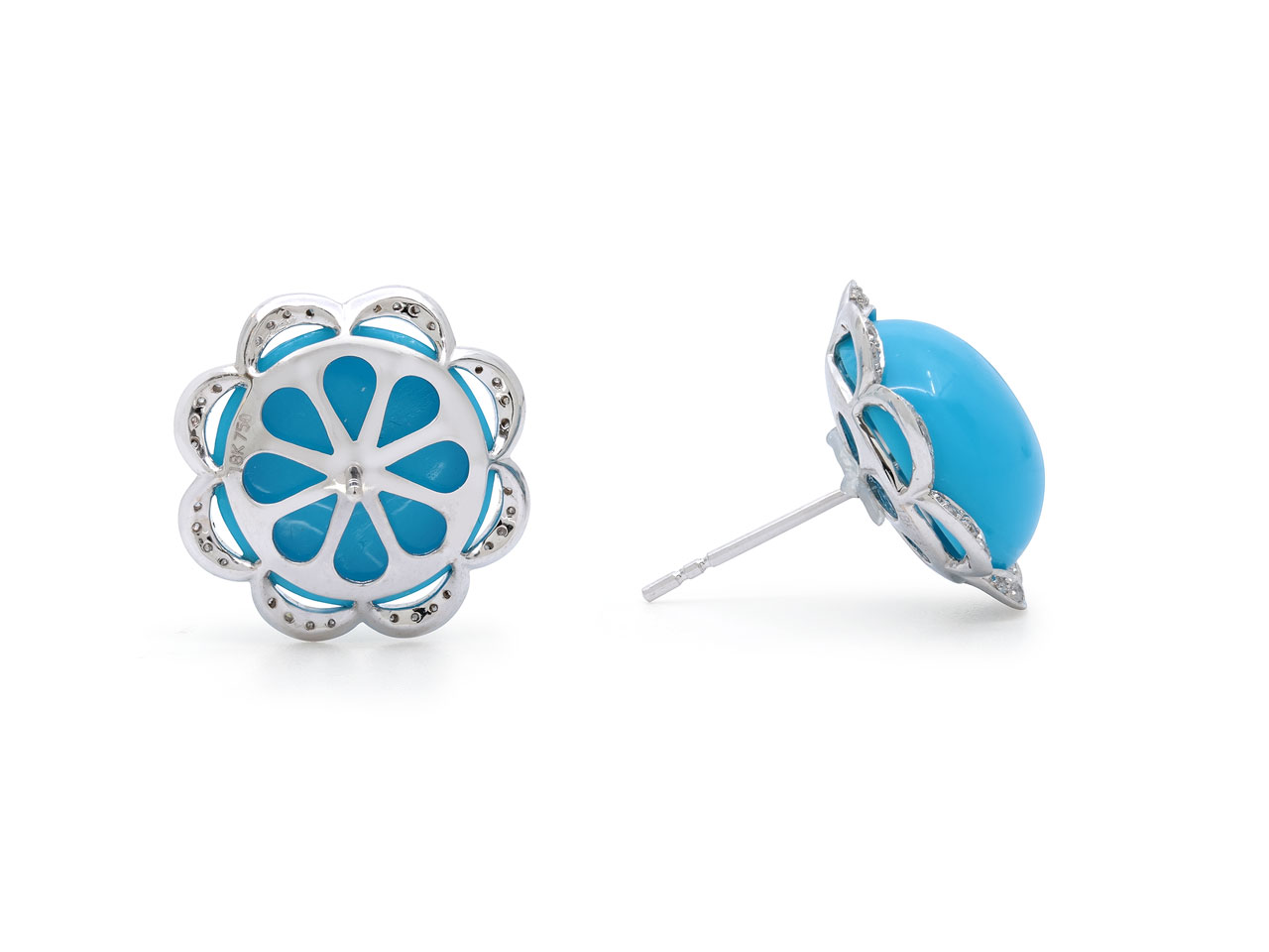 Diamond and Turquoise Earrings in 18K White Gold
