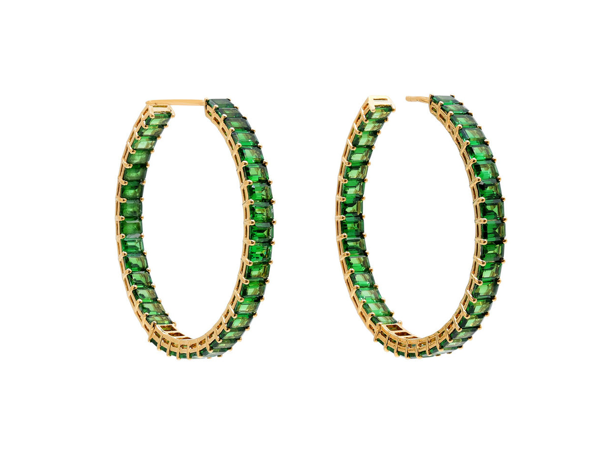 Tsavorite Hoop Earrings in 18K Gold