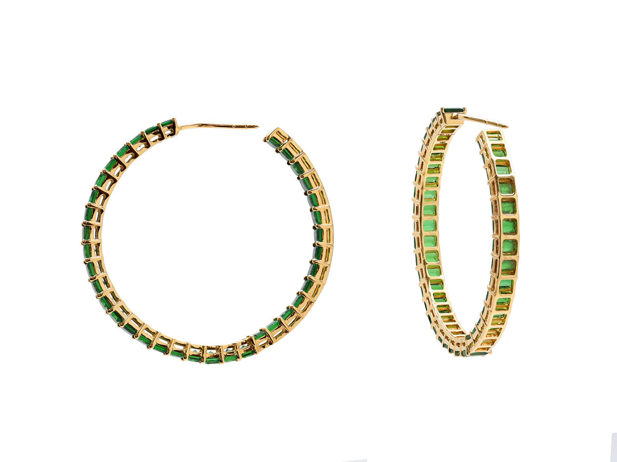 Tsavorite Hoop Earrings in 18K Gold