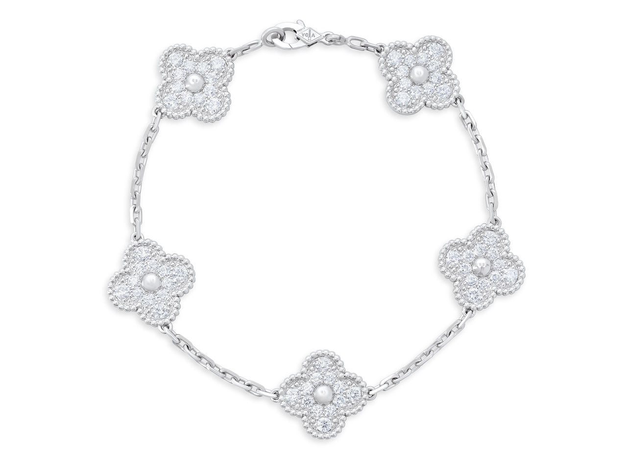 Van Cleef & Arpels 'Vintage Alhambra' Diamond Bracelet, 5 Motifs, in 18K White Gold