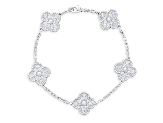 Van Cleef & Arpels 'Vintage Alhambra' Diamond Bracelet, 5 Motifs, in 18K White Gold