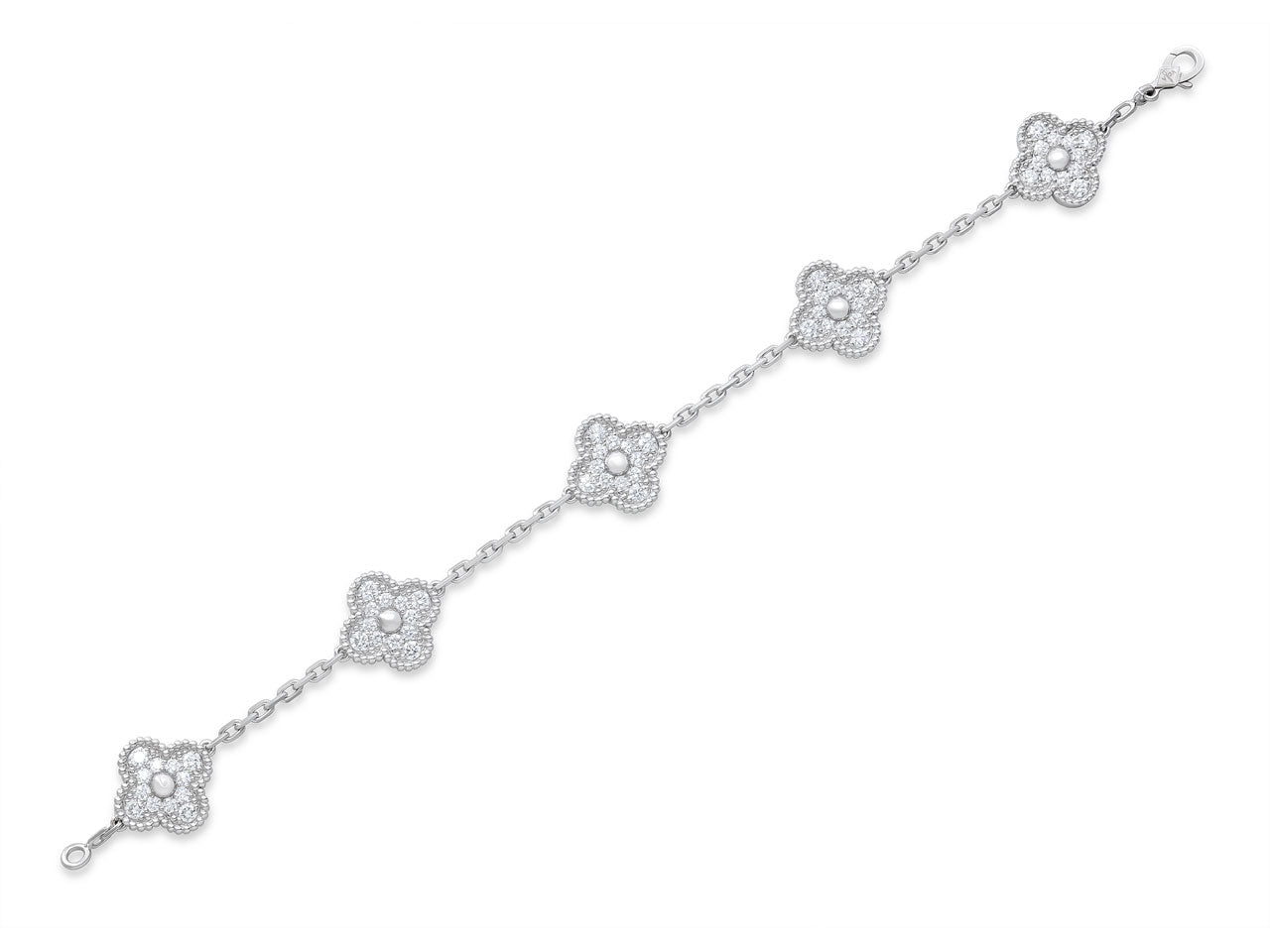 Van Cleef & Arpels 'Vintage Alhambra' Diamond Bracelet, 5 Motifs, in 18K White Gold