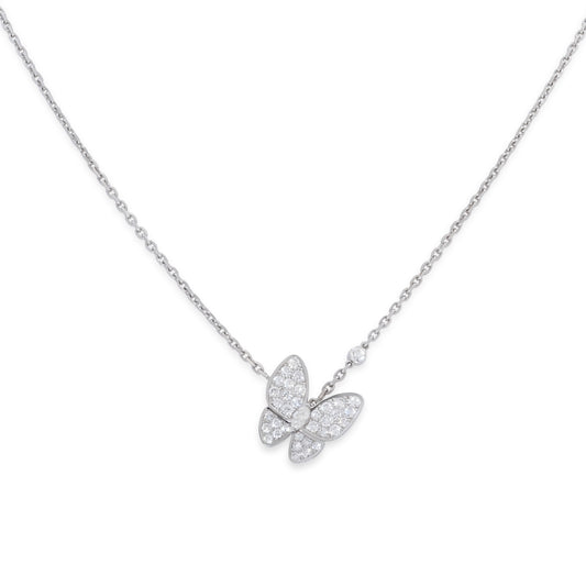 Van Cleef & Arpels 'Two Butterfly' Diamond Pendant 18K White Gold