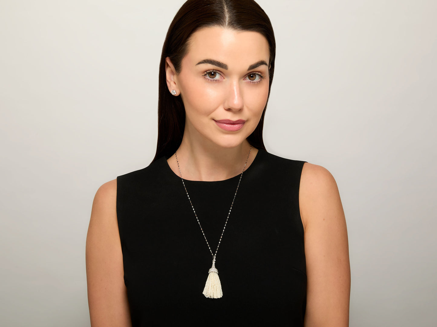 Sophia D. Diamond and Pearl Tassel Pendant in Platinum