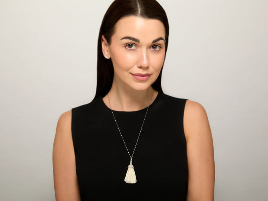 Sophia D. Diamond and Pearl Tassel Pendant in Platinum
