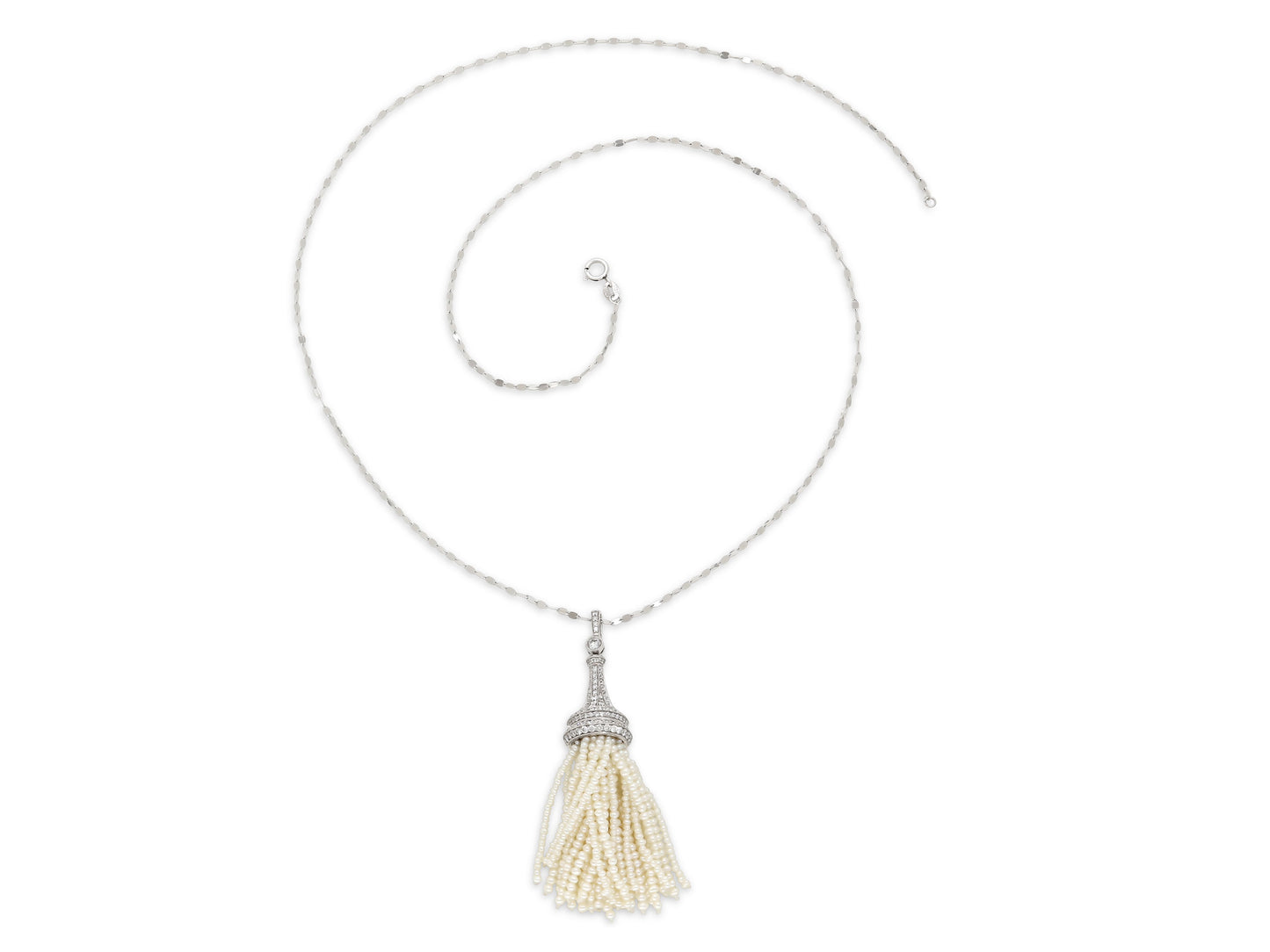 Sophia D. Diamond and Pearl Tassel Pendant in Platinum