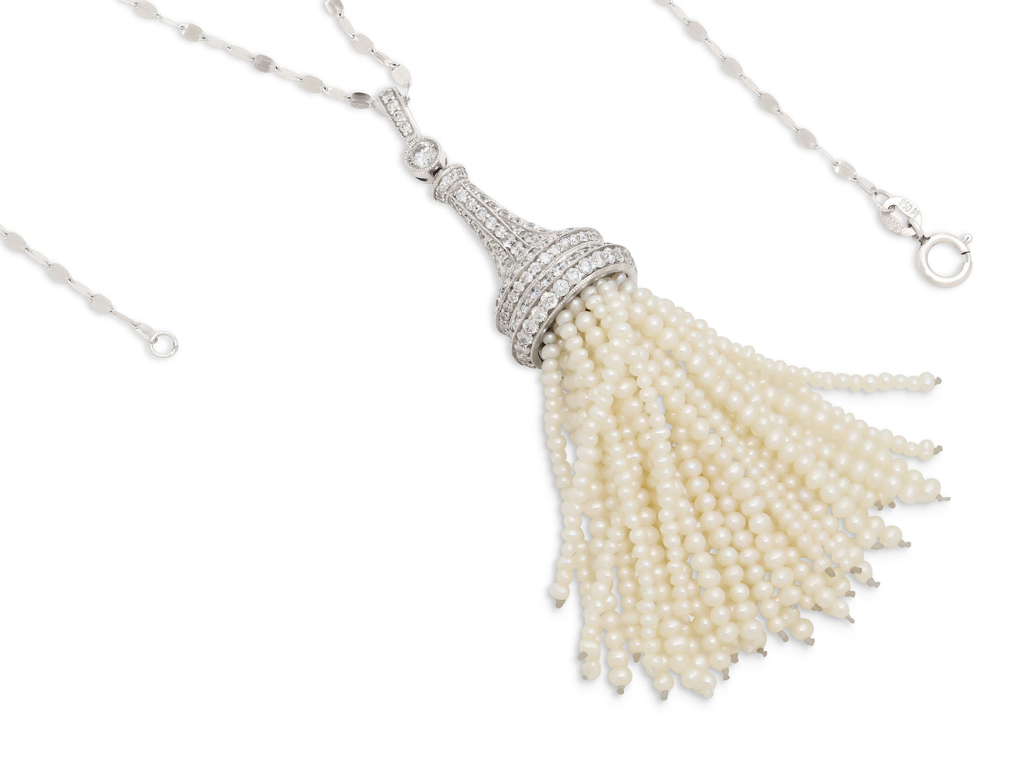 Sophia D. Diamond and Pearl Tassel Pendant in Platinum