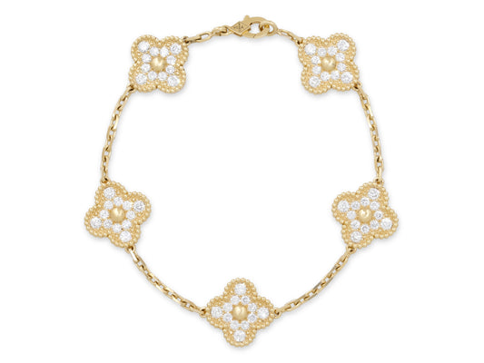 Van Cleef & Arpels 'Vintage Alhambra' Diamond Bracelet, 5 Motifs, in 18K Gold
