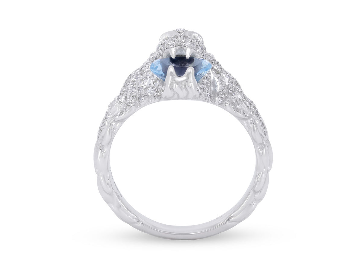Gucci Diamond and Aquamarine 'Lion Head' Ring in 18K White Gold