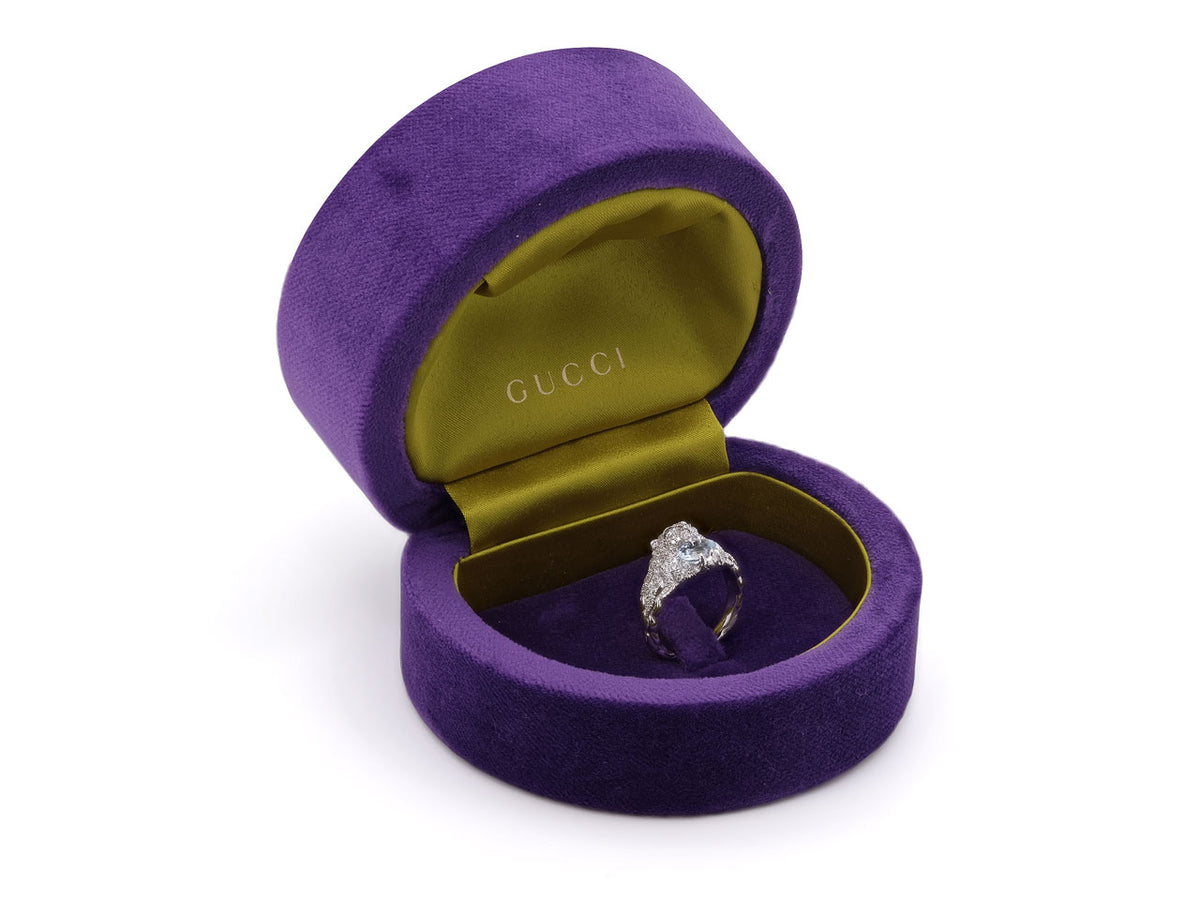 Gucci Diamond and Aquamarine 'Lion Head' Ring in 18K White Gold