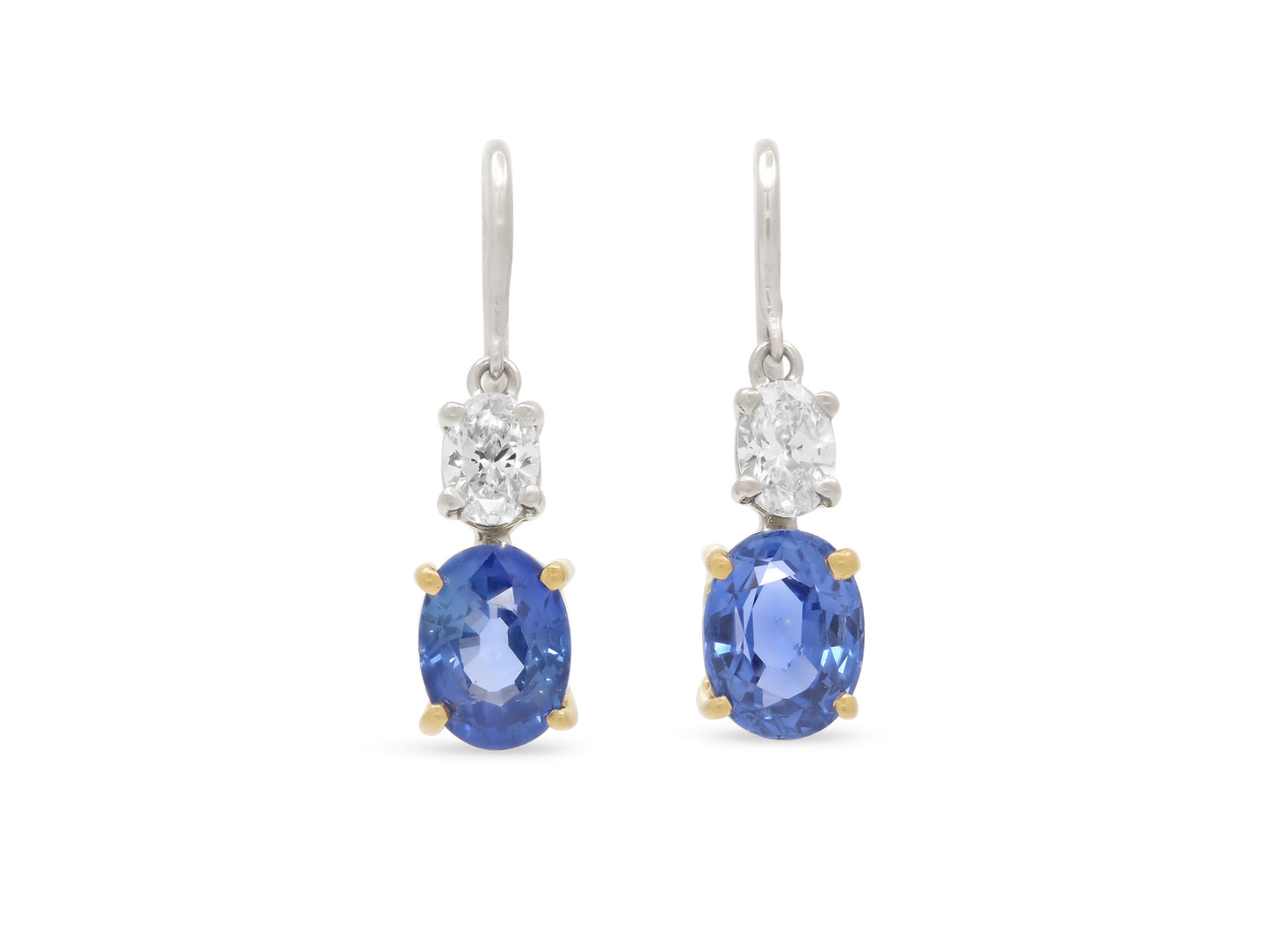 Beladora 'Reimagined' Sapphire and Oval Diamond Earrings in 18K Gold