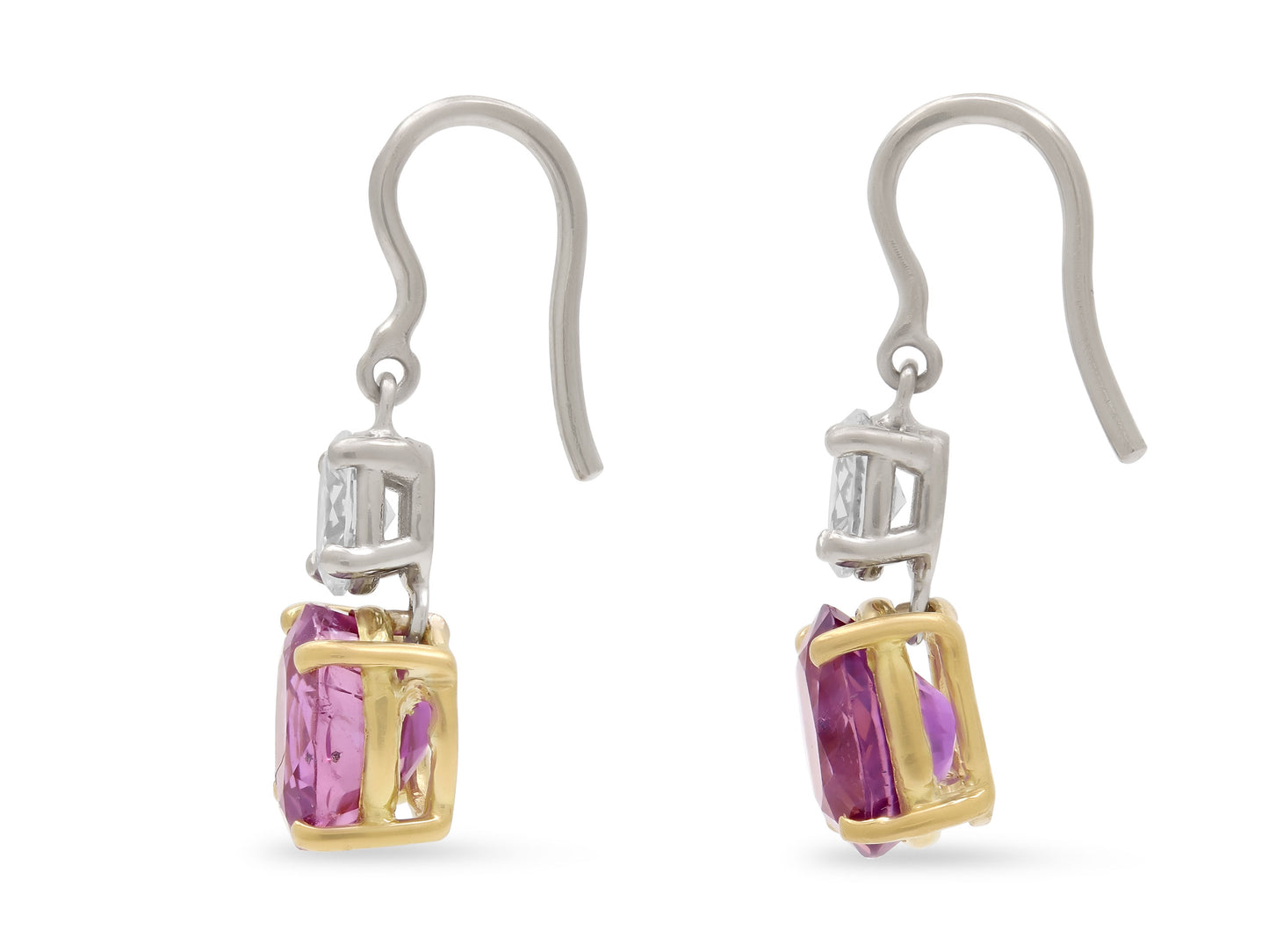 Beladora 'Reimagined' Pink Sapphire and Oval Diamond Earrings in 18K Gold
