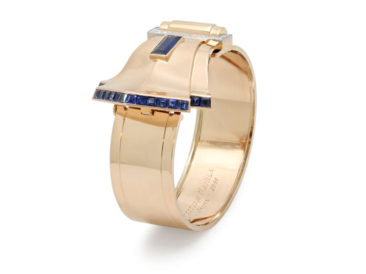 Retro Sapphire and Diamond Bangle and Brooch in 14K Rose Gold