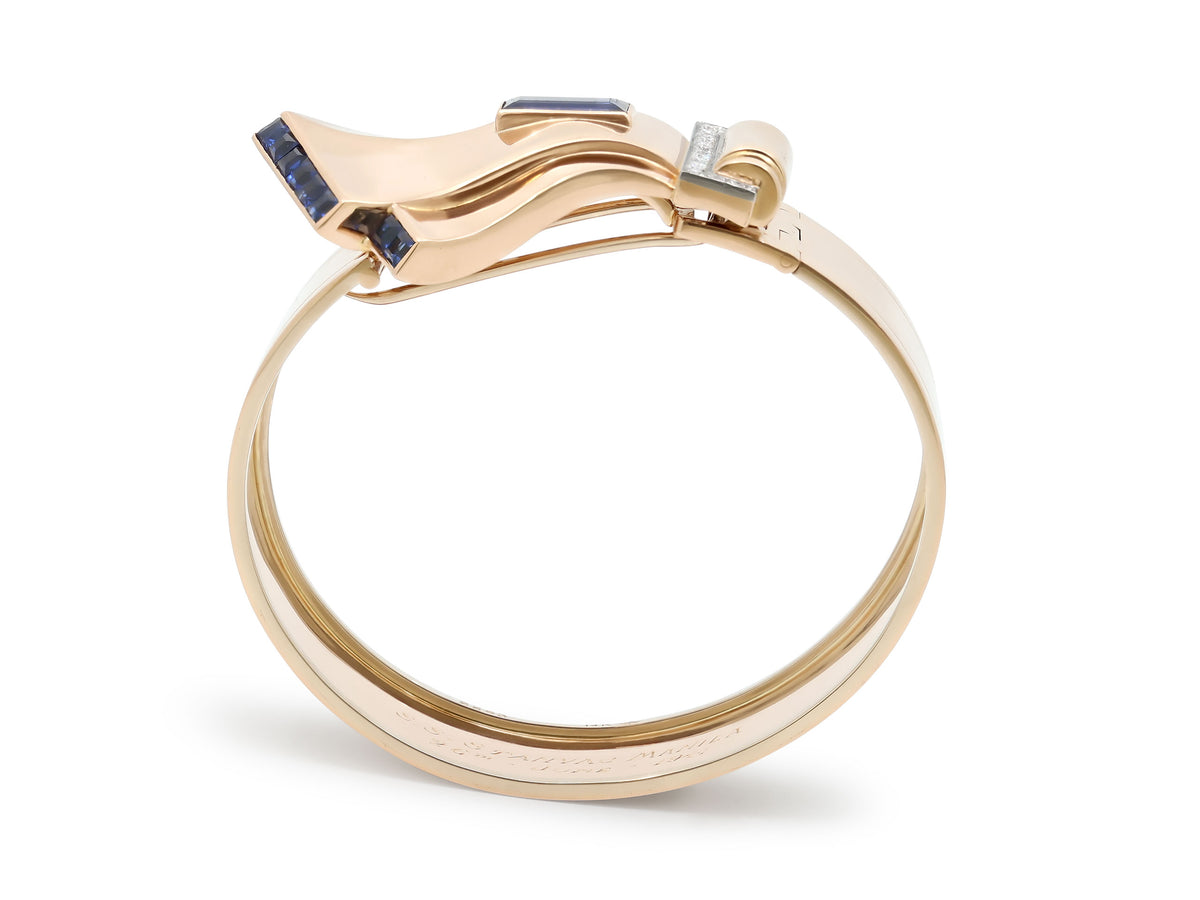 Retro Sapphire and Diamond Bangle and Brooch in 14K Rose Gold