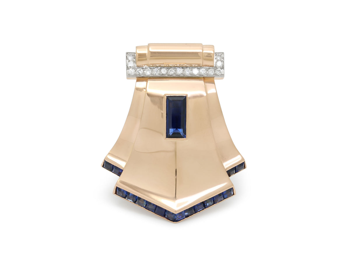 Retro Sapphire and Diamond Bangle and Brooch in 14K Rose Gold