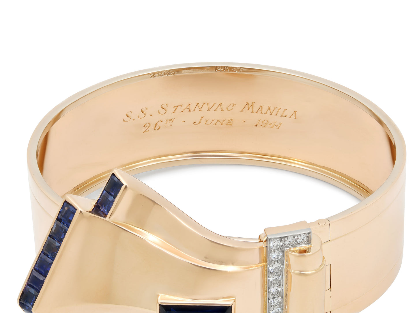 Retro Sapphire and Diamond Bangle and Brooch in 14K Rose Gold