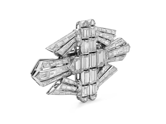 Art Deco Diamond Double Clip Brooch in Platinum