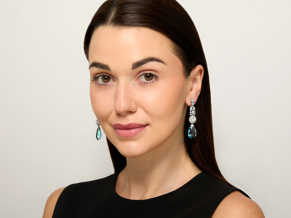 Antique Belle Epoque Diamond and Aquamarine Earrings in Platinum