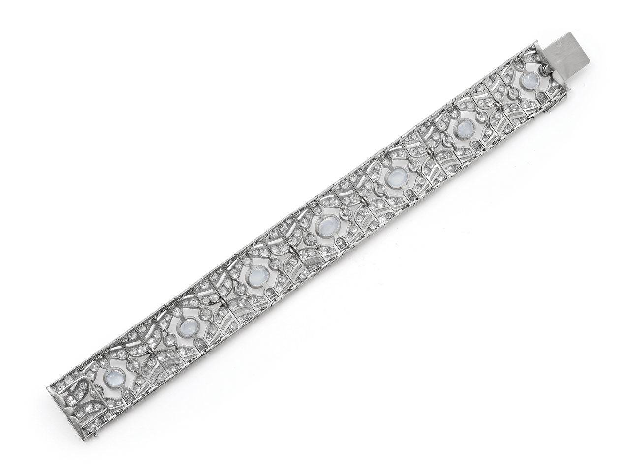 Antique Edwardian Moonstone and Diamond Bracelet in Platinum, French