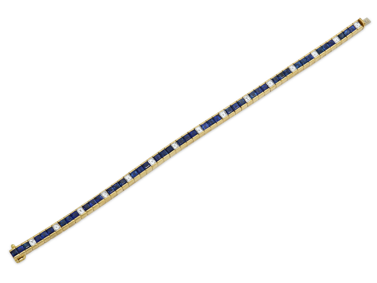 Step-cut Sapphire and Diamond Line Bracelet in 18K by Pederzani