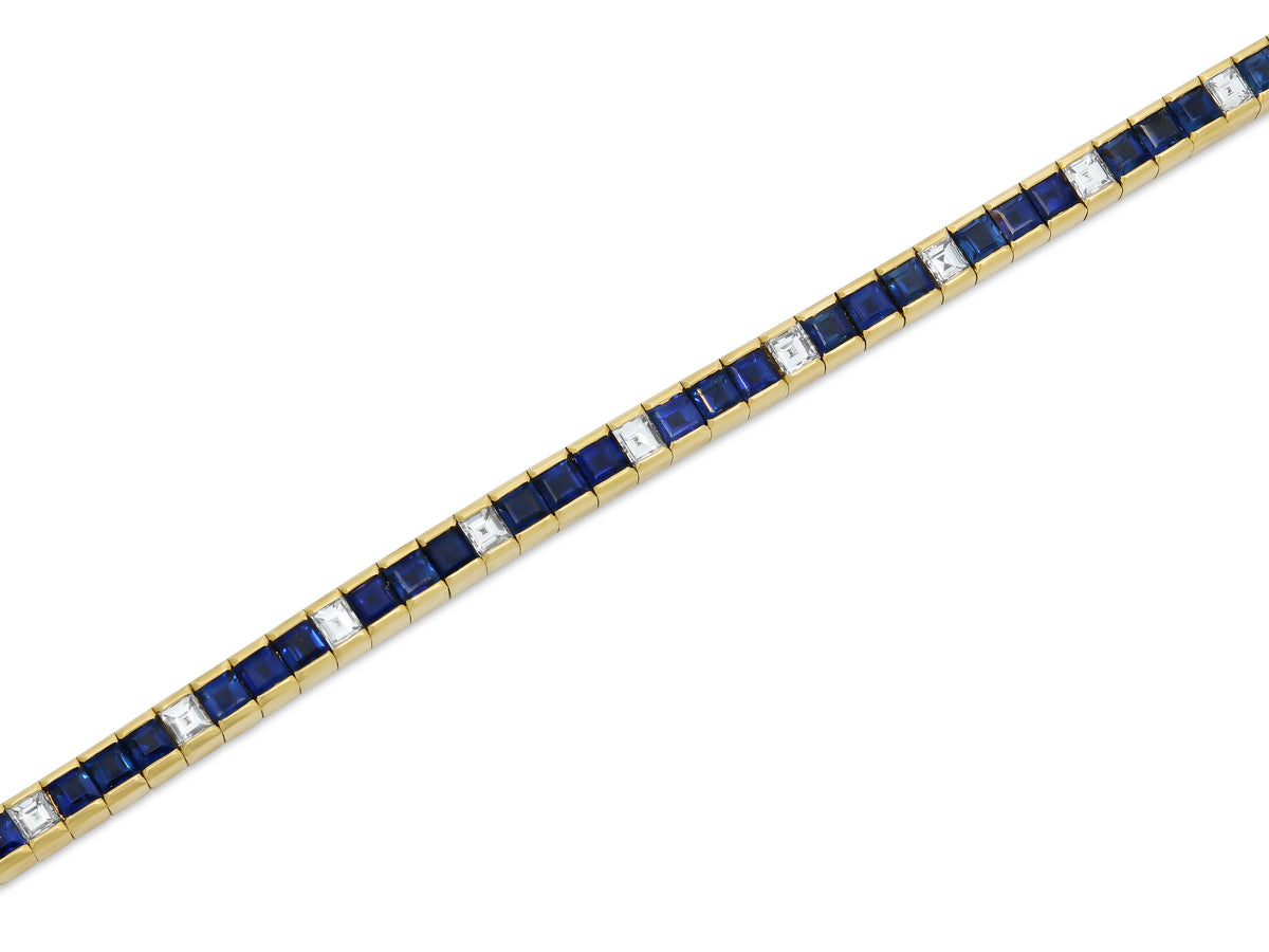 Step-cut Sapphire and Diamond Line Bracelet in 18K by Pederzani