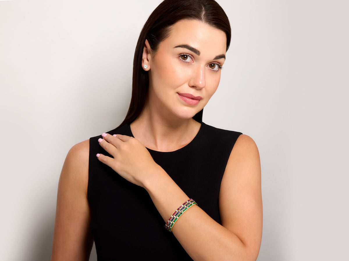 Step-cut Emerald and Diamond Line Bracelet in 18K by Pederzani