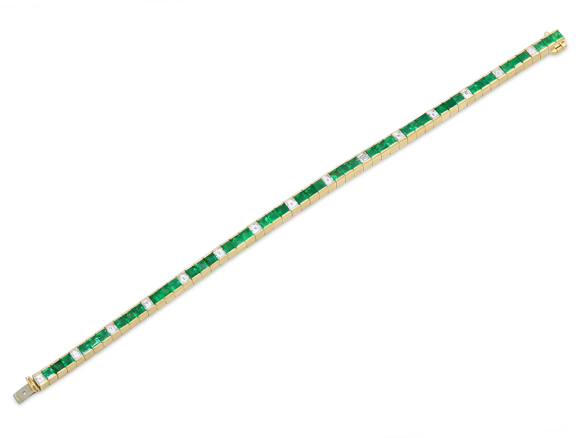 Step-cut Emerald and Diamond Line Bracelet in 18K by Pederzani