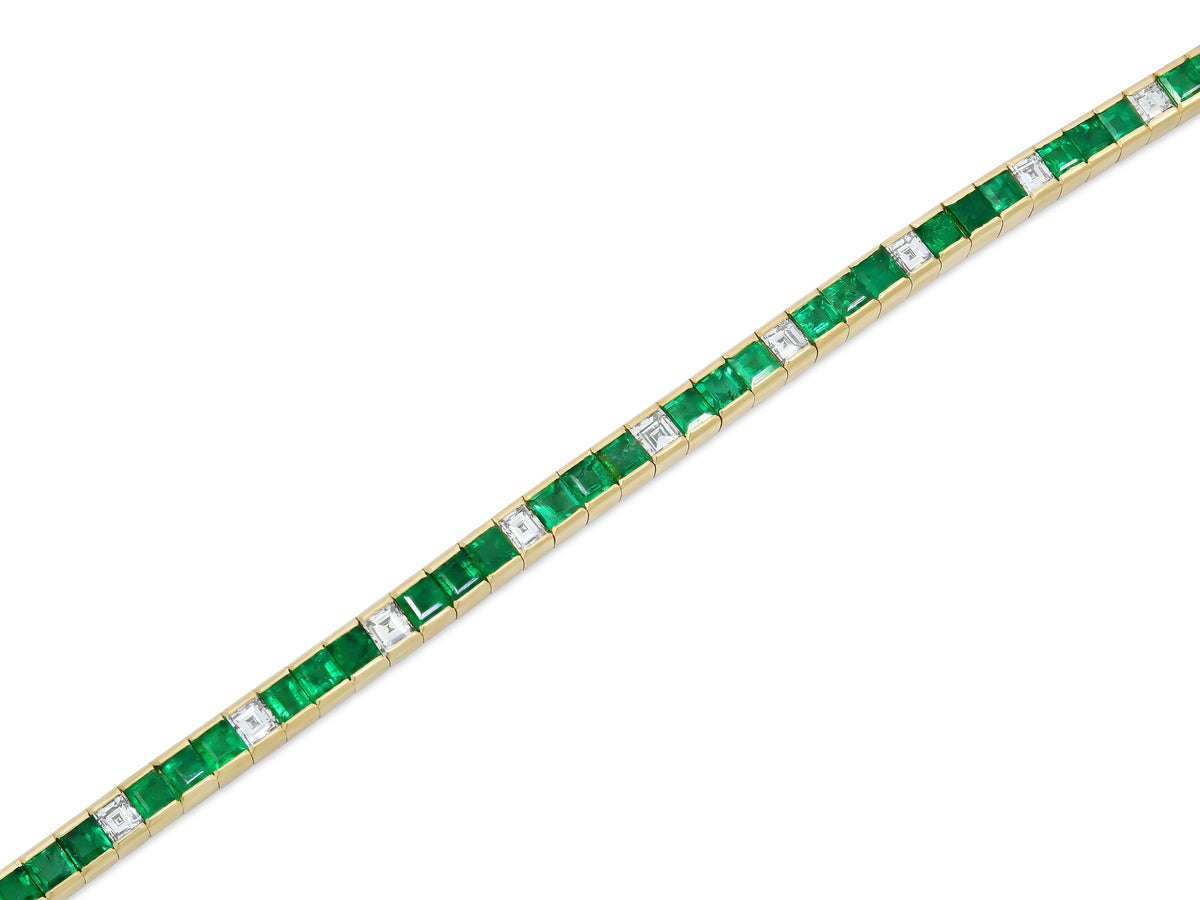 Step-cut Emerald and Diamond Line Bracelet in 18K by Pederzani